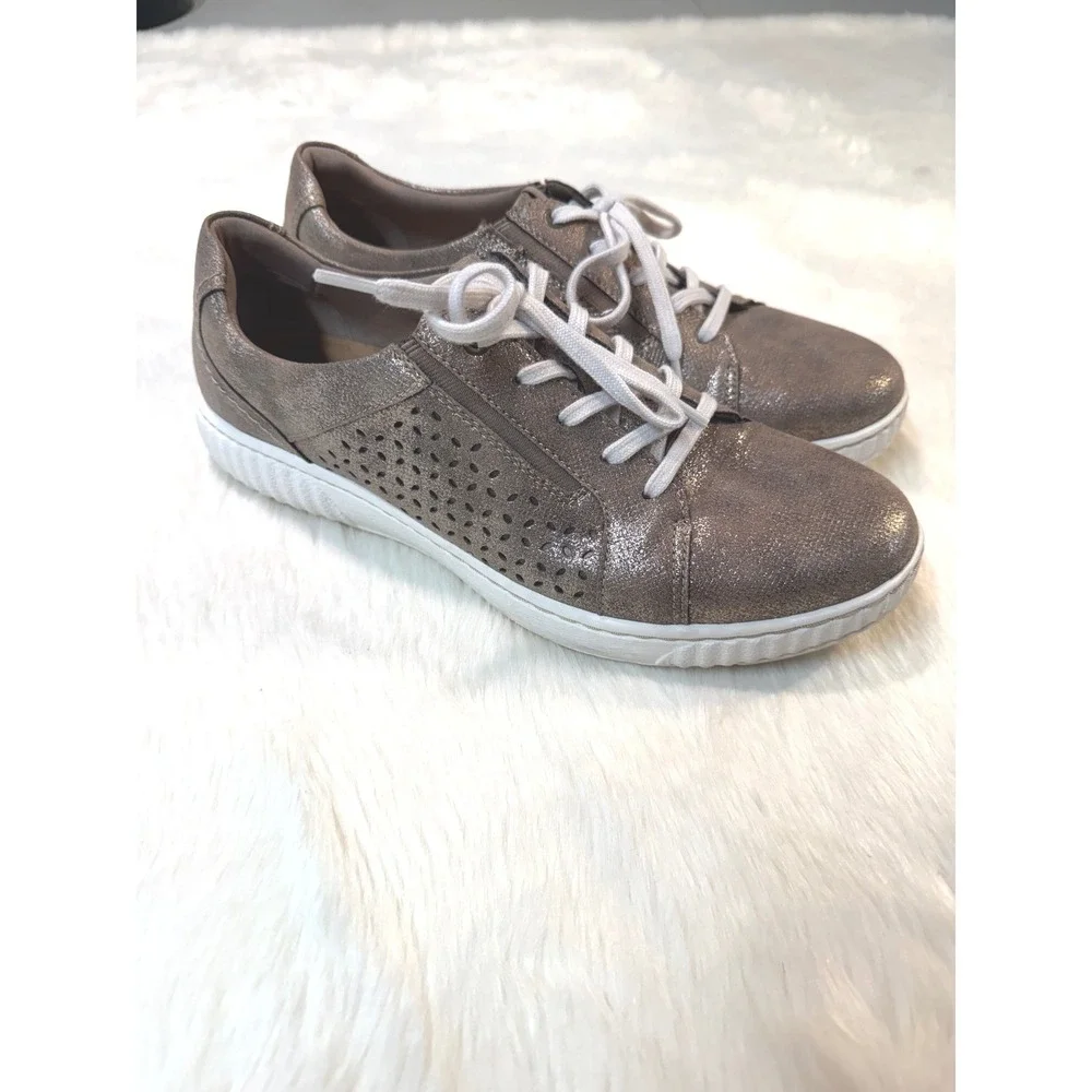 Clarks Collection Sneakers Womens 10 Metallic Bronze Laser Cut Lace Up Low Top
